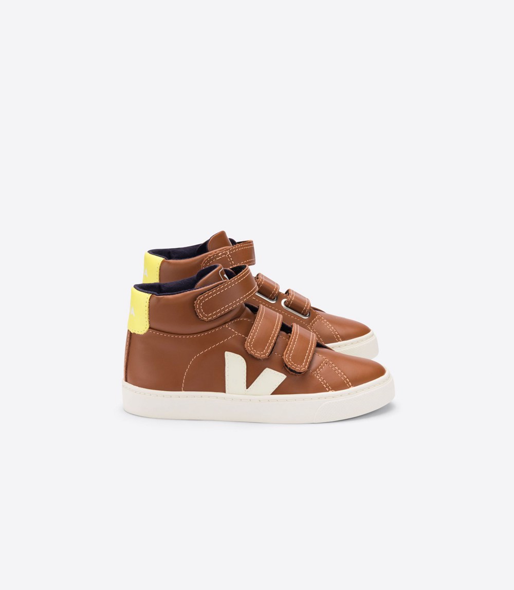 Veja Trainers Kids Brown/White - Esplar Mid Velcro Leather - GFQI-56703